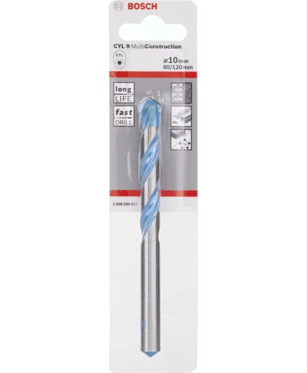 Bosch CYL-9 MultiConstruction Διαμαντοτρύπανο με Κυλινδρικό Στέλεχος για Ξύλο, Μέταλλο, Δομικά Υλικά, Γυαλί και Πλακίδια 10x80mm 2608596057