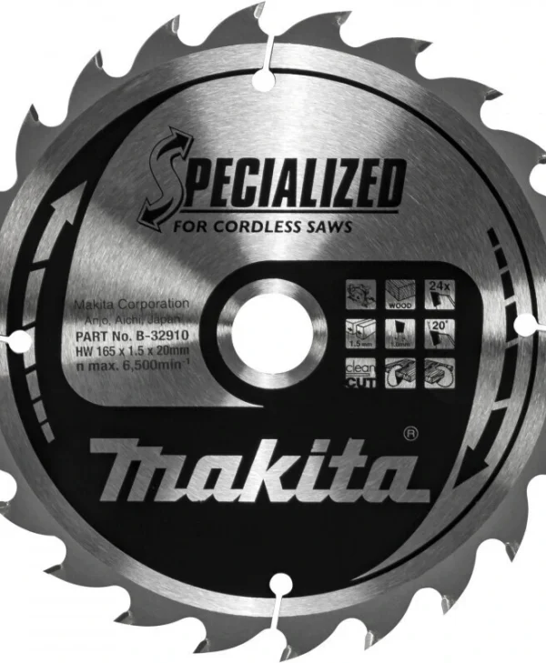 Makita Δίσκος Κοπής Ξύλου με 24 Δόντια 165mm B-32910
