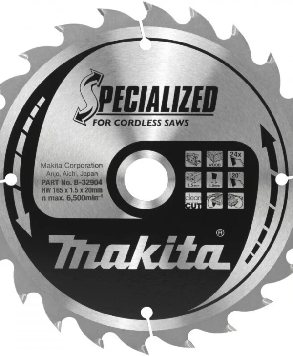 Makita Δίσκος Κοπής Ξύλου με 24 Δόντια 165mm B-32904