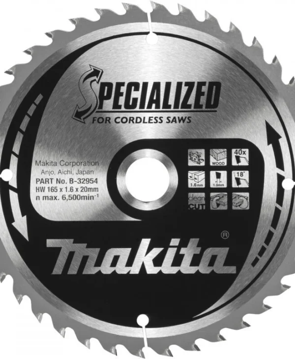 Makita Δίσκος Κοπής Ξύλου με 40 Δόντια 165mm B-32954