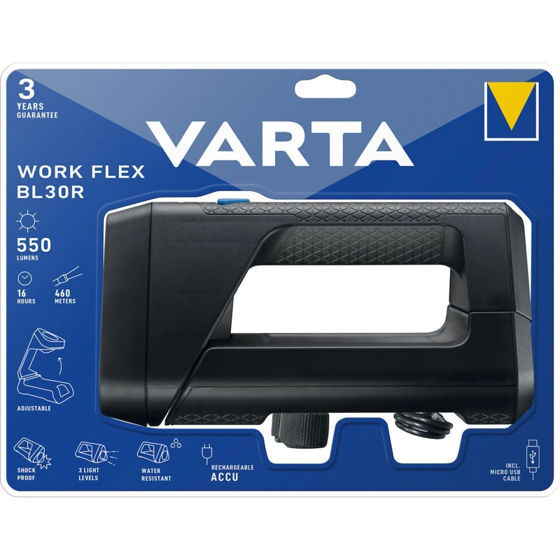 1 Varta Επαναφορτιζόμενος Φακός LED IPX4 με Μέγιστη Φωτεινότητα 300lm Work Flex BL30R 18684101401 - Image 1