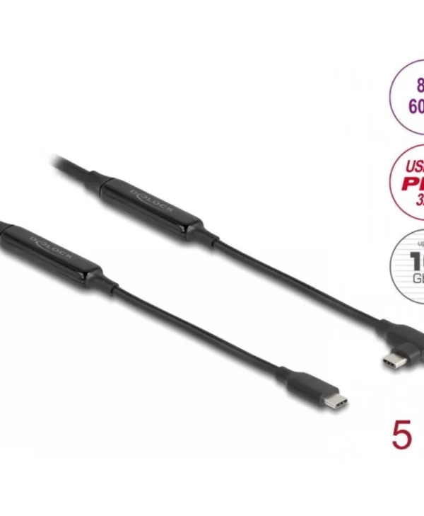 Delock Active Usb 10 Gbps Type C Cable 8k60hz/pd 60w E-marker Straight Angled 5m Delock 81196