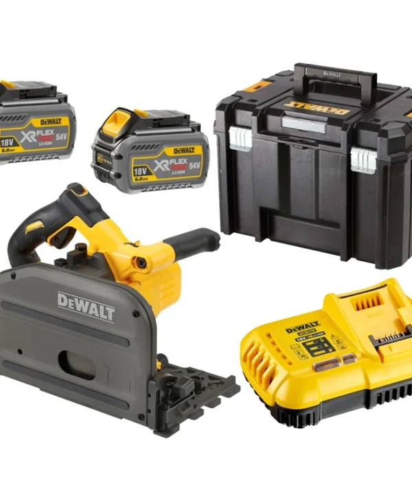 Dewalt Βυθιζόμενο Δισκοπρίονο 54V 2x6Ah με Ρύθμιση Ταχύτητας και με Σύστημα Αναρρόφησης DCS520T2R-QW