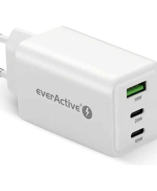 everActive Φορτιστής Χωρίς Καλώδιο GaN με Θύρα USB-A και 2 Θύρες USB-C 65W Power Delivery / Quick Charge 4+ Λευκός (SC-655Q)