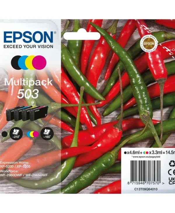 Epson 503 Γνήσιο Πακέτο 4 Μελανιών Εκτυπωτή InkJet Κίτρινο / Κυανό / Ματζέντα / Μαύρο (C13T09Q64020)