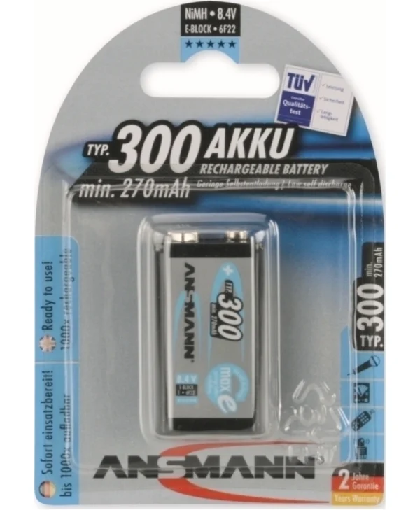 Ansmann Επαναφορτιζόμενη Μπαταρία 9V Ni-MH 300mAh 1τμχ 5035453