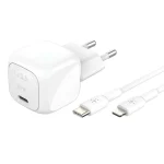 Belkin Φορτιστής με Θύρα USB-C και Καλώδιο USB-C - Lightning 30W Power Delivery Λευκός (BOOST Charge) WCA008KQ1MWH-B5