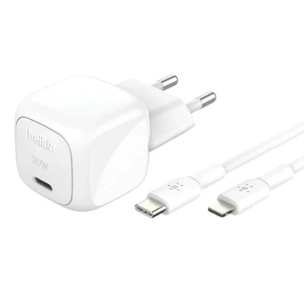Belkin Φορτιστής με Θύρα USB-C και Καλώδιο USB-C - Lightning 30W Power Delivery Λευκός (BOOST Charge) WCA008KQ1MWH-B5