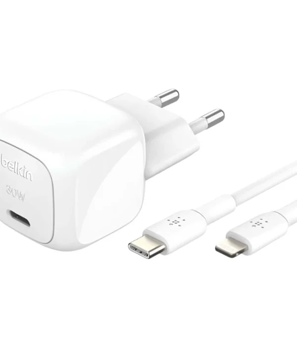 Belkin Φορτιστής με Θύρα USB-C και Καλώδιο USB-C - Lightning 30W Power Delivery Λευκός (BOOST Charge) WCA008KQ1MWH-B5