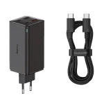 Baseus Φορτιστής GaN με 2 Θύρες USB-A και 2 Θύρες USB-C και Καλώδιο USB-C - USB-C 100W Power Delivery Μαύρος (P10162705112-00)