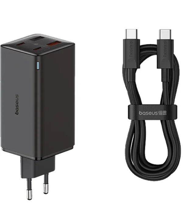 Baseus Φορτιστής GaN με 2 Θύρες USB-A και 2 Θύρες USB-C και Καλώδιο USB-C - USB-C 100W Power Delivery Μαύρος (P10162705112-00)