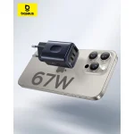 Baseus Φορτιστής Χωρίς Καλώδιο GaN με Θύρα USB-A και 2 Θύρες USB-C 67W Power Delivery Μαύρος (PicoGo AE11) E0121200 - Image 9
