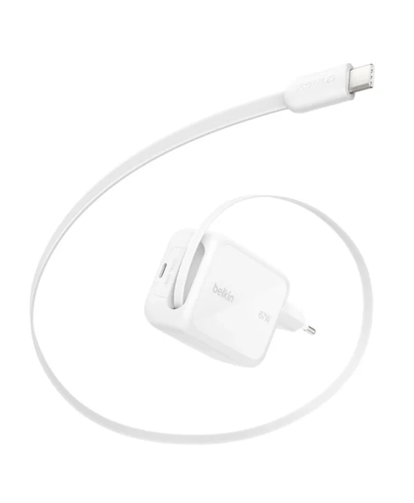 Belkin Φορτιστής GaN με Θύρα USB-C και Καλώδιο USB-C 67W Λευκός (UltraCharge) WCH022KQWH