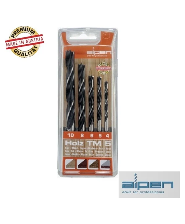 Alpen Drills Σετ Τρυπάνια Ξύλου Holz 4-10mm Σετ 5 Διαμαντοτρύπανα HSS με Κυλινδρικό Στέλεχος για Ξύλο 600112100