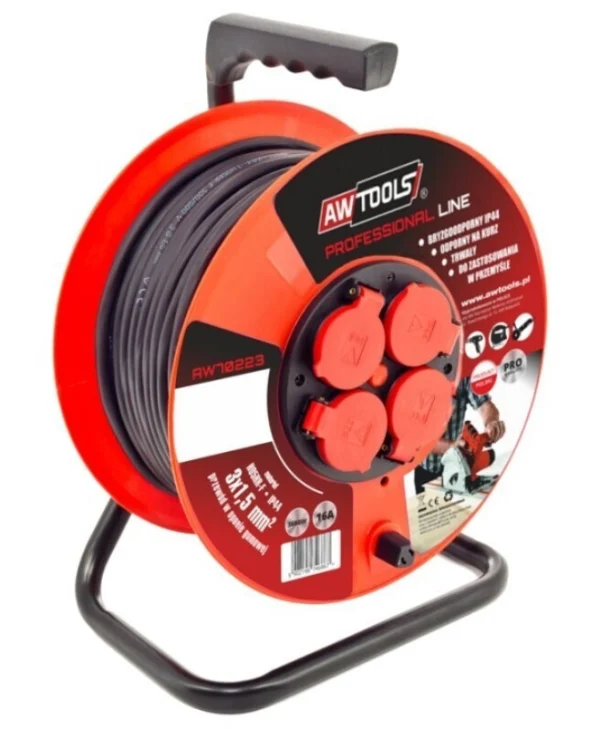 AWTools Μπαλαντέζα Καρούλι 4 Θέσεων με Καλώδιο 25m Διατομή 3 x 1.5mm² και Γείωση Στεγανή AW70226