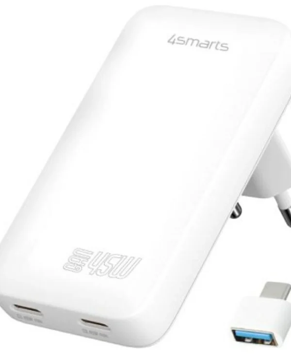 4Smarts Φορτιστής Χωρίς Καλώδιο GaN με 2 Θύρες USB-A 45W Power Delivery Λευκός (FlatPlug Slim) 542045
