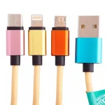 Lazerbuilt Braided USB to micro USB / Type-C / Lightning Cable 2A Πορτοκαλί 1.2m CBSQM-3IN1-LEONARD - Image 2