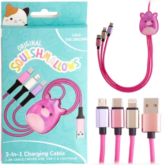 Jazwares Braided USB to Type-C / micro USB / Lightning Cable 2A Ροζ 1.2m B04413 CBSQM-3IN1-LOLA