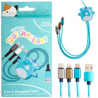 Jazwares Regular USB to Type-C / micro USB / Lightning Cable 2A Τιρκουάζ 1.2m (B04414) CBSQM-3IN1-TATIANA