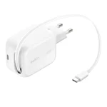 Belkin Φορτιστής με Ενσωματωμένο Καλώδιο GaN USB-C 45W Power Delivery Λευκός (BOOST Charge Pro) WCH023KQWH
