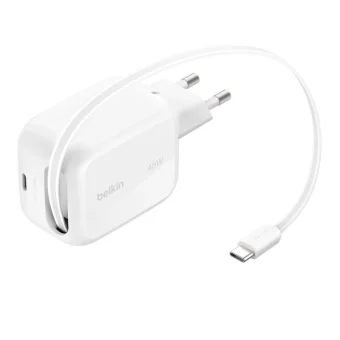 Belkin Φορτιστής με Ενσωματωμένο Καλώδιο GaN USB-C 45W Power Delivery Λευκός (BOOST Charge Pro) WCH023KQWH