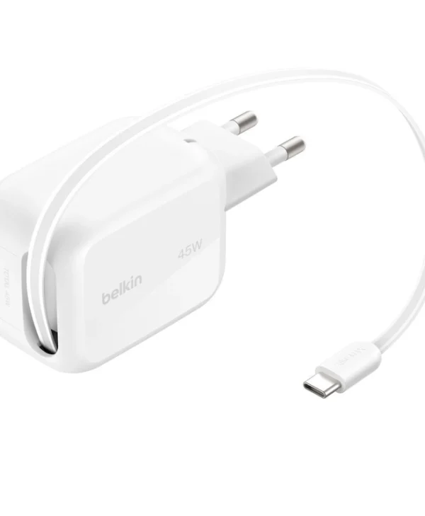 Belkin Φορτιστής με Ενσωματωμένο Καλώδιο GaN USB-C 45W Power Delivery Λευκός (BOOST Charge Pro) WCH023KQWH