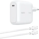 Belkin Φορτιστής GaN με Θύρα USB-C και Καλώδιο USB-C - USB-C 100W Power Delivery Λευκός (BOOST Charge) WCH024KQ1.5WHB6