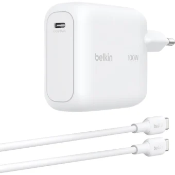 Belkin Φορτιστής GaN με Θύρα USB-C και Καλώδιο USB-C - USB-C 100W Power Delivery Λευκός (BOOST Charge) WCH024KQ1.5WHB6