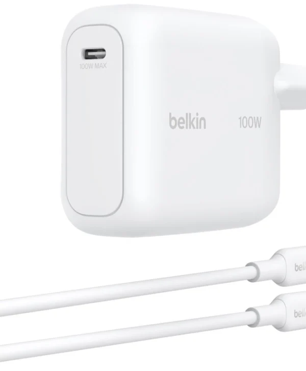 Belkin Φορτιστής GaN με Θύρα USB-C και Καλώδιο USB-C - USB-C 100W Power Delivery Λευκός (BOOST Charge) WCH024KQ1.5WHB6