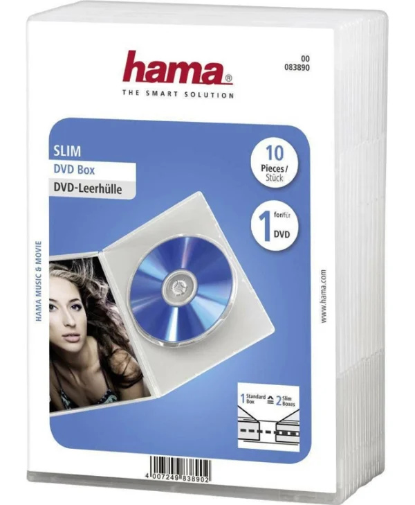HAMA DVD Box για 1 Δίσκο με Διάφανη Πρόσοψη σε Λευκό Χρώμα 10τμχ 83890