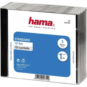 HAMA CD Box για 1 Δίσκο με Διάφανη Πρόσοψη σε Μαύρο Χρώμα 5τμχ 44744