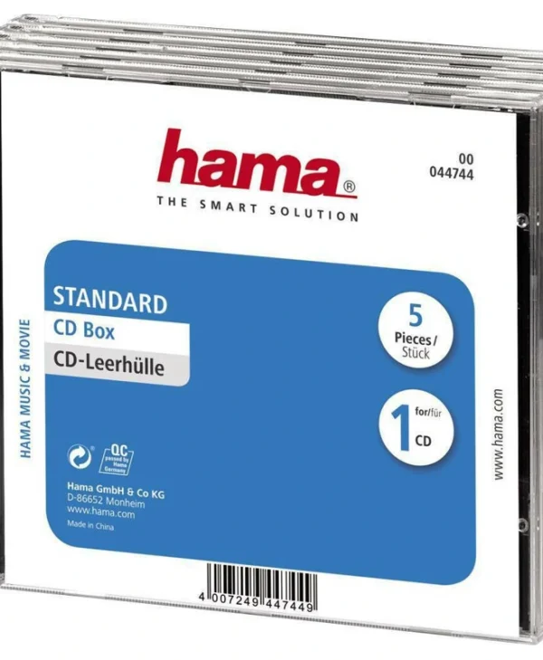 HAMA CD Box για 1 Δίσκο με Διάφανη Πρόσοψη σε Μαύρο Χρώμα 5τμχ 44744