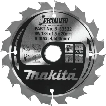 Makita Δίσκος Κοπής Ξύλου με 16 Δόντια 136mm B-33532