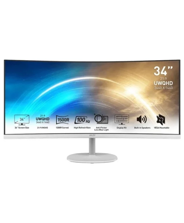 MSI PRO MP341CQW Ultrawide VA Curved Gaming Monitor 34" QHD 3440x1440 με Χρόνο Απόκρισης 4ms GTG