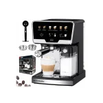 Silver Αυτόματη Μηχανή Espresso 1530W Πίεσης 20bar για Cappuccino με Μύλο Άλεσης Καφέ ECK1