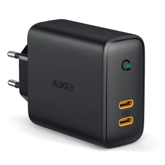 Aukey Φορτιστής Χωρίς Καλώδιο με 2 Θύρες USB-C 36W Power Delivery Μαύρος (PA-D2)