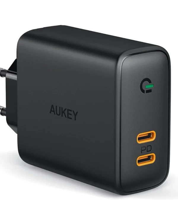 Aukey Φορτιστής Χωρίς Καλώδιο με 2 Θύρες USB-C 36W Power Delivery Μαύρος (PA-D2)