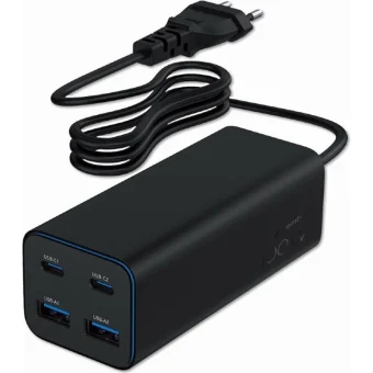 Gembird Βάση Φόρτισης GaN με 2 Θύρες USB-A και 2 Θύρες USB-C 100W Power Delivery / Quick Charge 3.0 σε Μαύρο χρώμα (TA-UC-2A2C-PD100-01-BK)