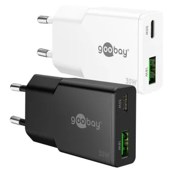 Goobay Φορτιστής Χωρίς Καλώδιο GaN με Θύρα USB-A και Θύρα USB-C 30W Power Delivery Λευκός (75738)