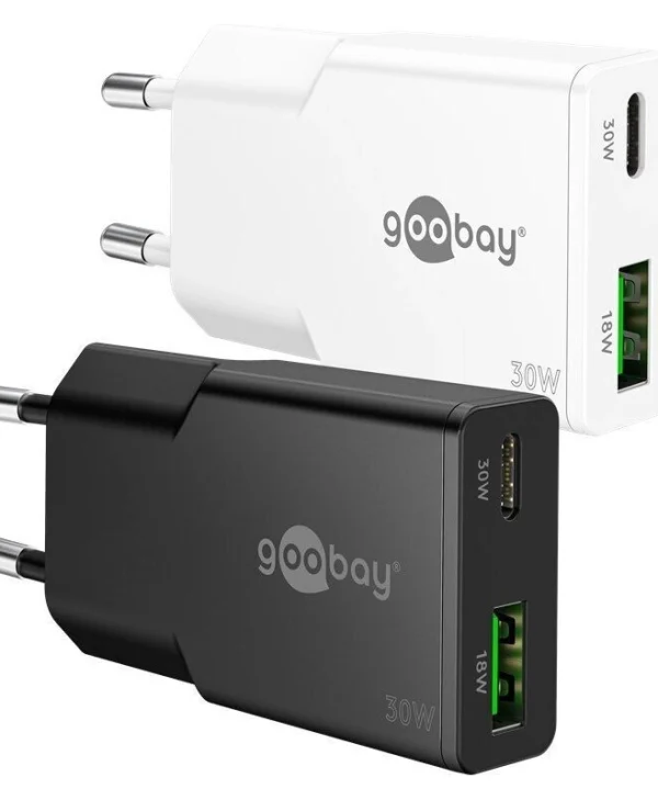 Goobay Φορτιστής Χωρίς Καλώδιο GaN με Θύρα USB-A και Θύρα USB-C 30W Power Delivery Λευκός (75738)