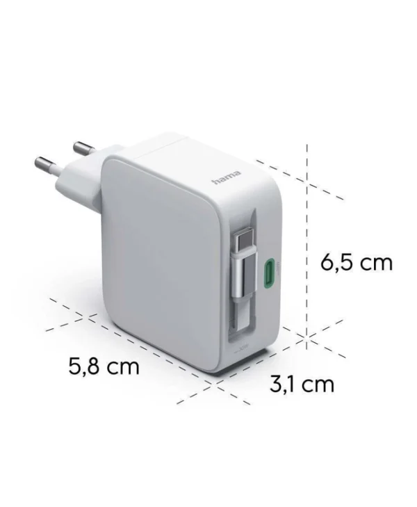 HAMA Φορτιστής GaN με Θύρα USB-C και Καλώδιο USB-C 30W Power Delivery Λευκός (00201956)