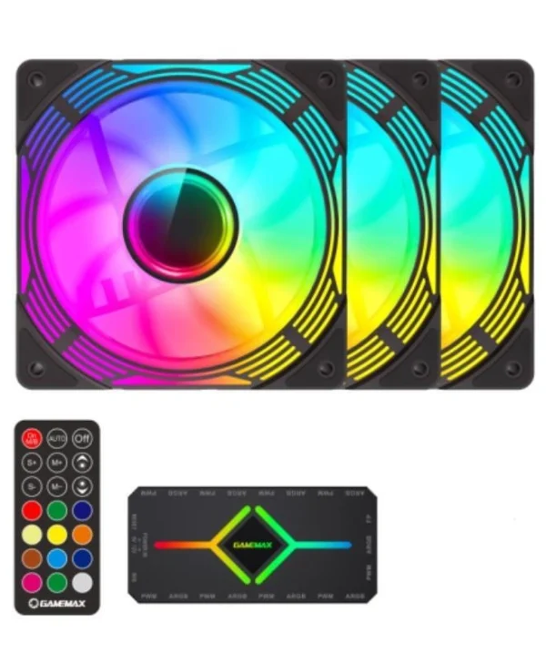 GameMax Case Fan 120mm (44cfm) με ARGB Φωτισμό και Σύνδεση 4-Pin PWM / 3-Pin 3τμχ KF300 BK