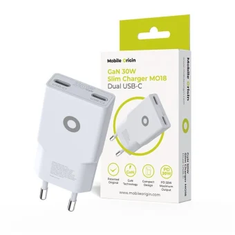 Mobile Origin Φορτιστής Χωρίς Καλώδιο GaN με 2 Θύρες USB-C 30W Power Delivery Λευκός (MO18) MO-GAN30W-MO18