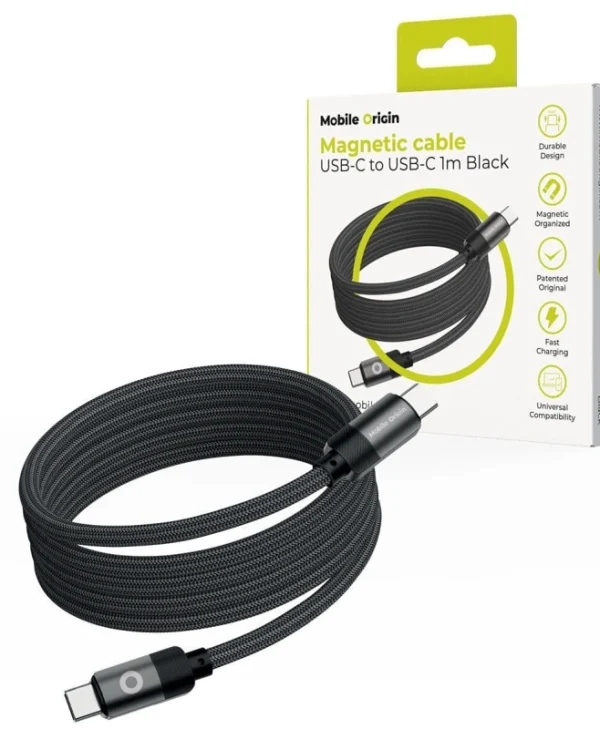 Mobile Origin Magnetic USB 2.0 Cable USB-C male - USB-C 60W PD Μαύρο 1m MC2-USBC-1M-BLK