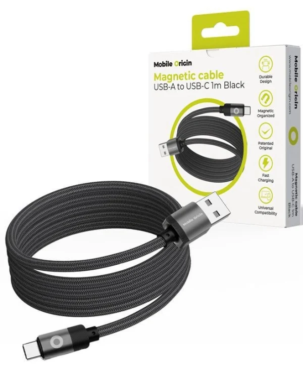 Mobile Origin Magnetic USB 2.0 Cable USB-C male - USB-A 27W Μαύρο 1m MC2-USBA-1M-BLK