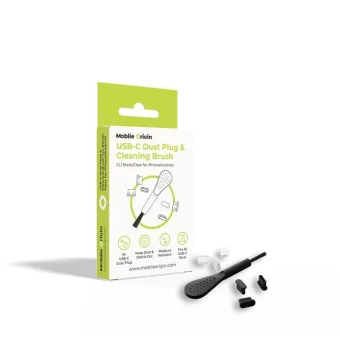 Mobile Origin Usb-c Dust Plug & Cleaning Brush Cl1 Black Clear Iphone Android Mo-cl1-blk-clr MO-CL1-BLK-CLR