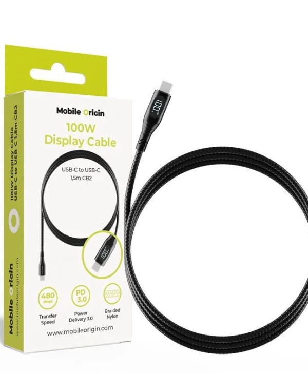 Mobile Origin USB 2.0 Cable USB-C male - USB-C 100W PD Μαύρο 1.5m MO-100WDC-CB2
