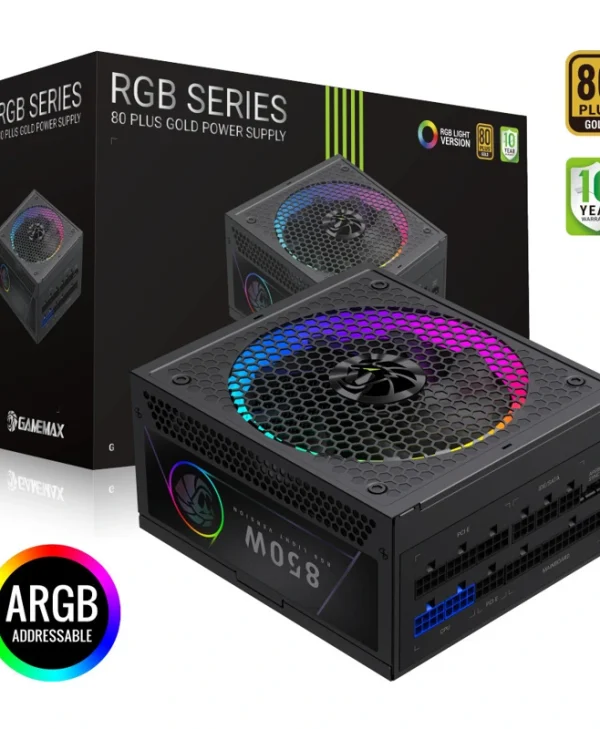 GameMax RGB 850G 850W Μαύρο Τροφοδοτικό Υπολογιστή Full Modular 80 Plus Gold