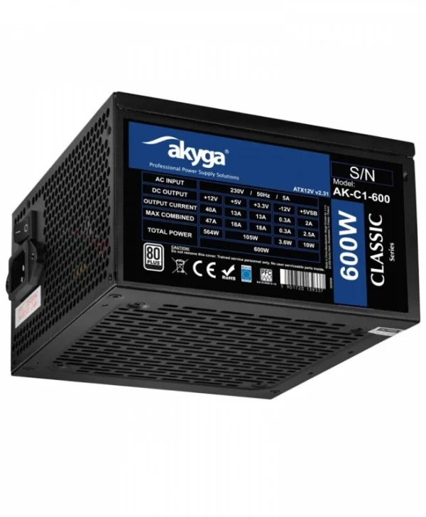 Akyga AK-C1-600 ATX PRO SERIES 600W Μαύρο Τροφοδοτικό Υπολογιστή Full Wired