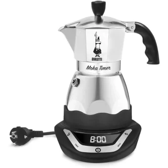 Bialetti Moka Timer Ηλεκτρικό Μπρίκι Espresso 6cups 356W Inox Ασημί 0006093/NP
